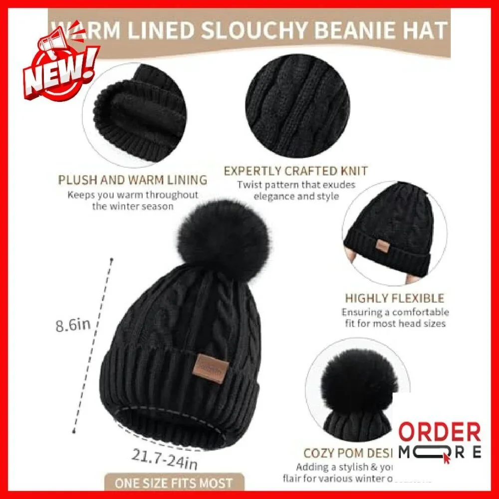 3-Piece Winter Set: Beanie, Scarf, Touchscreen Gloves - Acrylic
